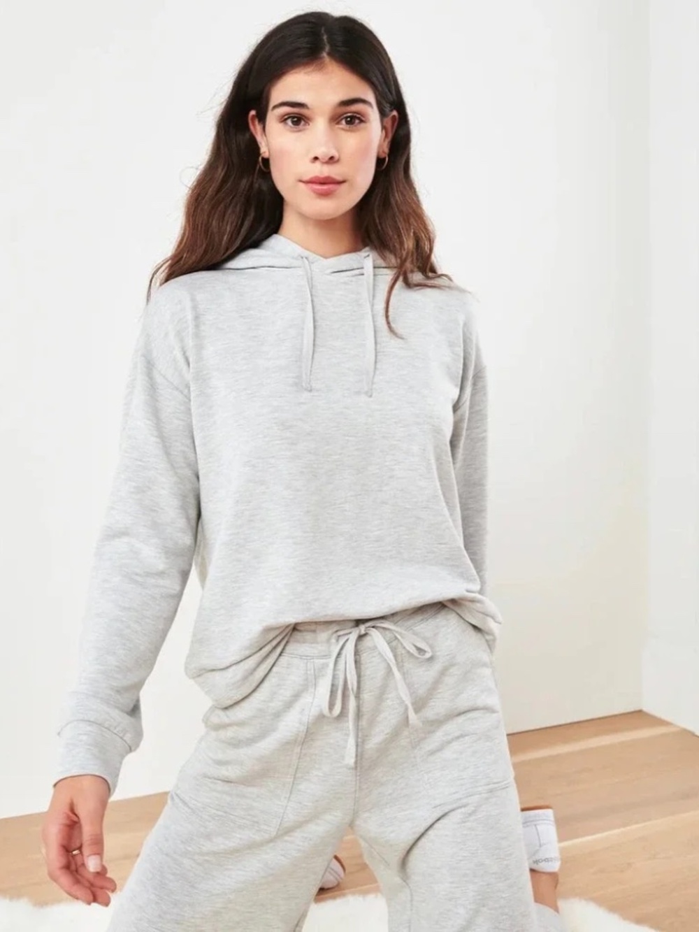 Quince SuperSoft Fleece Pullover Hoodie in heather grey